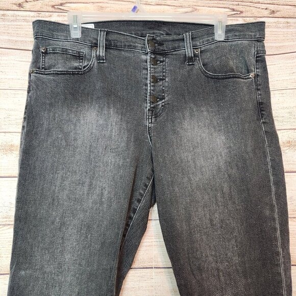 Gap True Skinny Mid Rise Black Jeans Button Zipper Raw Hem Pant Legs Size 34/18R - Picture 2 of 13